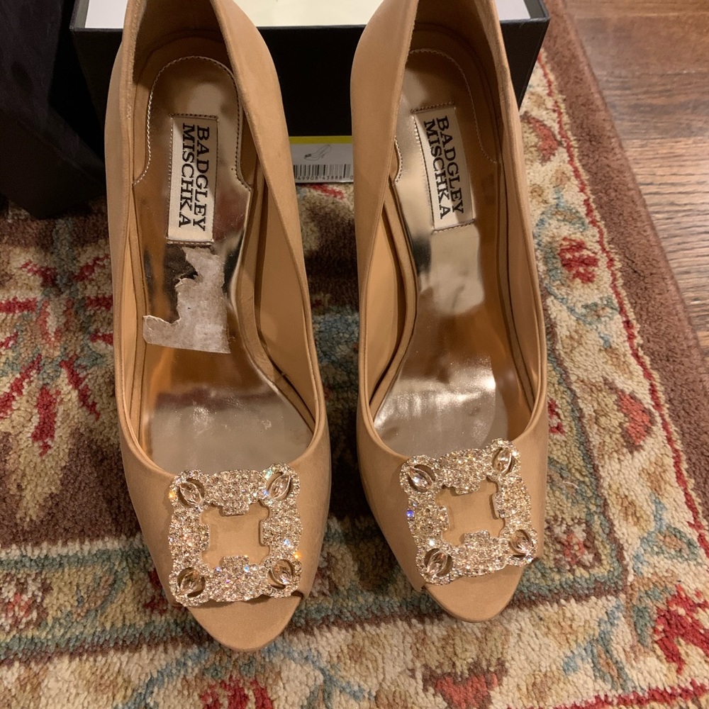 Badgley Mischka Nude Silk Gayla Heels